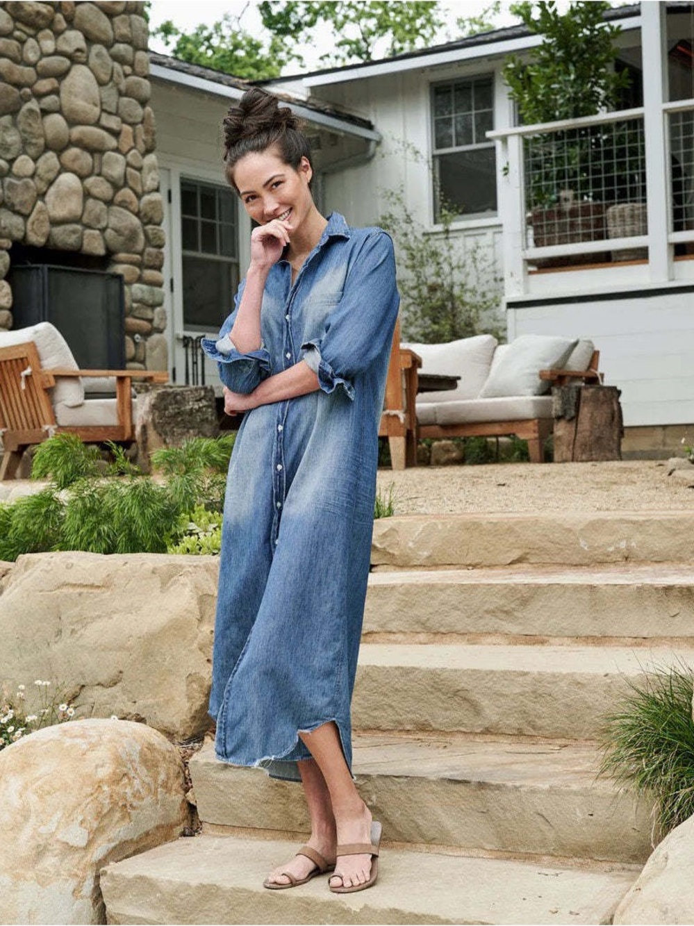 Frank & Eileen Rory Denim Maxi Dress Long Sleeve Minimalist Casual Western USA - Picture 2 of 14